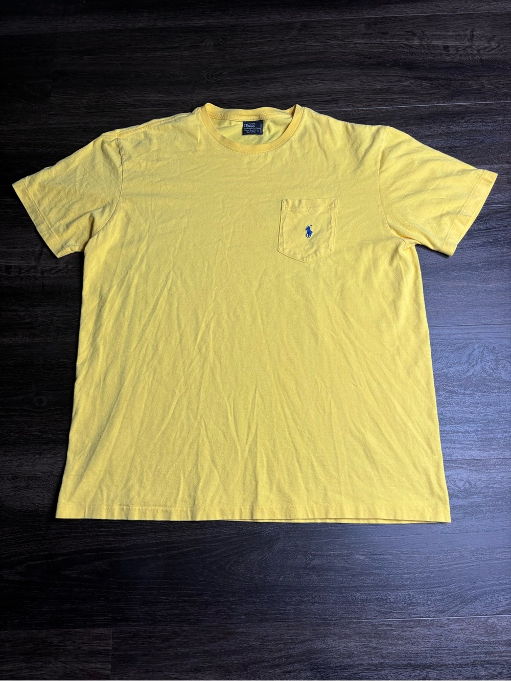 90s Polo Ralph Lauren Mens Pocket T-Shirt Large Yellow Cotton Single Stitched
